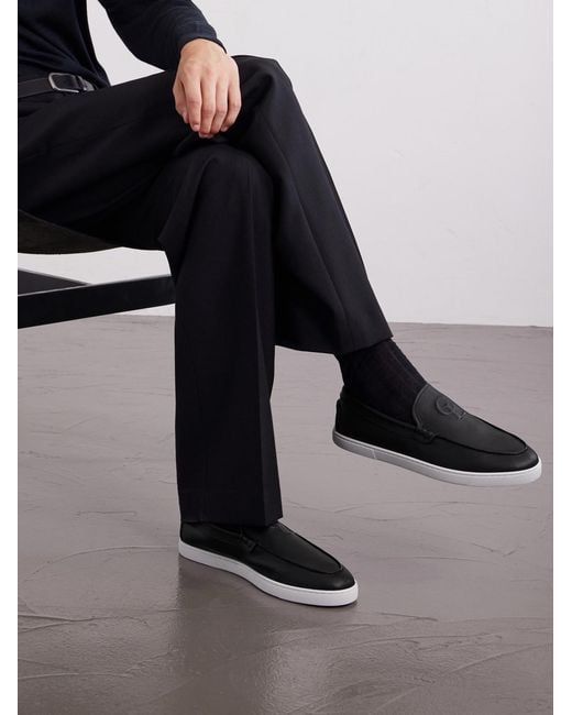 Christian Louboutin White Neocl Logo-Embossed Leather Boat Shoes for men