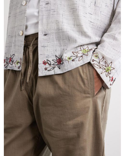 Kartik Research White Camp-Collar Bead-Embellished Embroidered Cotton-Voile Shirt for men