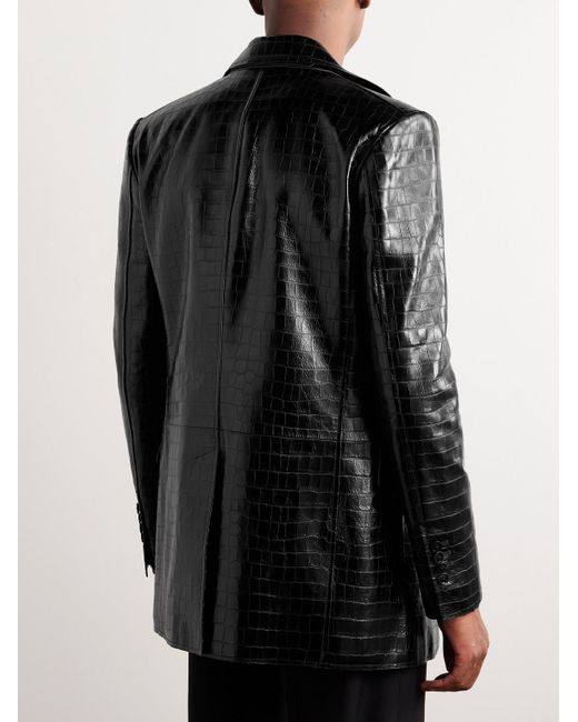 Tom Ford Black Slim-fit Croc-effect Leather Blazer for men