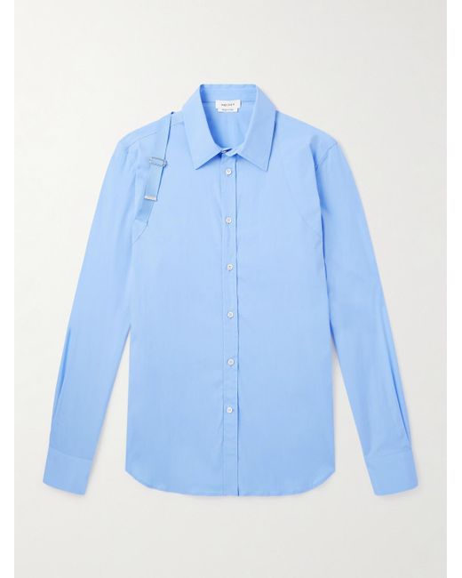 McQueen Blue Slim-Fit Harness-Detailed Stretch-Cotton Shirt for men