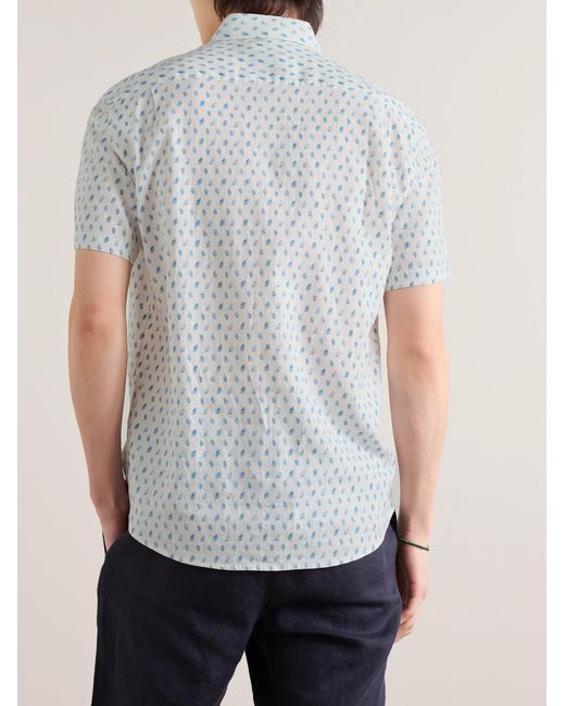 Faherty Brand White Breeze Button-Down Collar Printed Linen-Blend Shirt for men