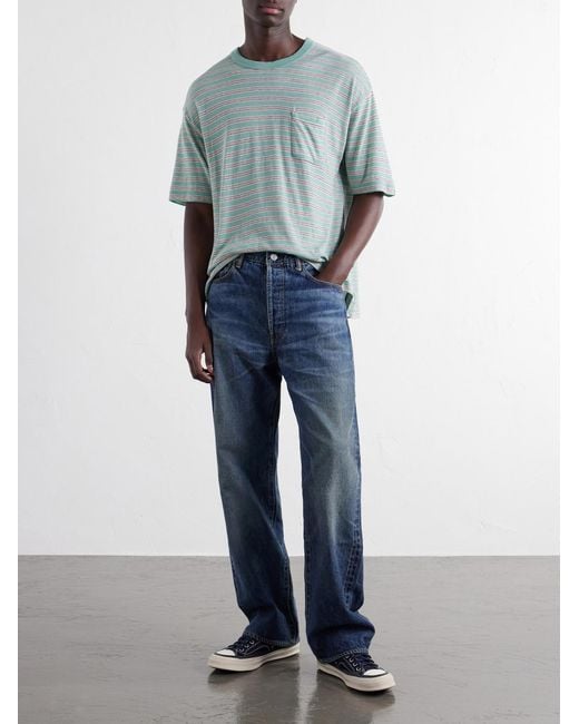 Visvim Blue Jumbo Border Striped Wool And Cotton-Blend T-Shirt for men