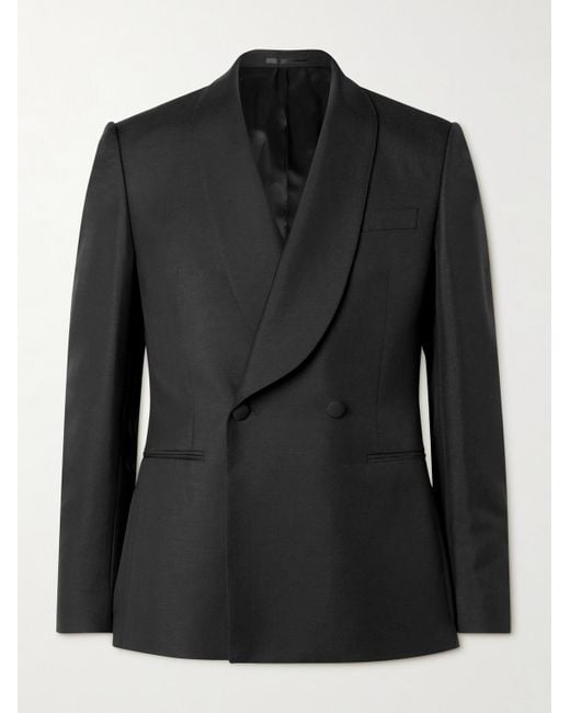 Mr P. Black Slim-fit Double-breasted Shawl-collar Wool for men