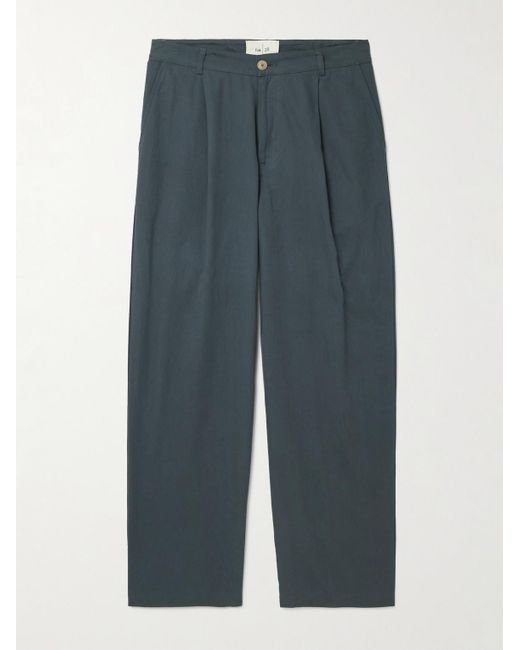 Folk Blue Anniversary Wide-Leg Pleated Cotton-Twill Trousers for men