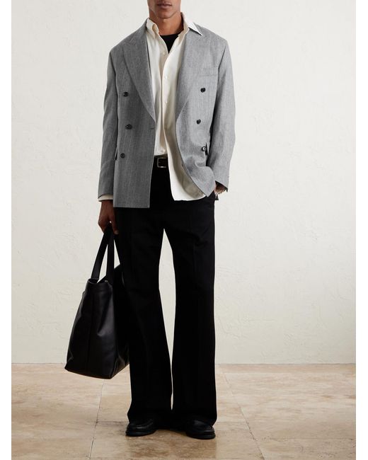 Kaptain Sunshine Gray Double-Breasted Pinstriped Wool Suit Jacket for men