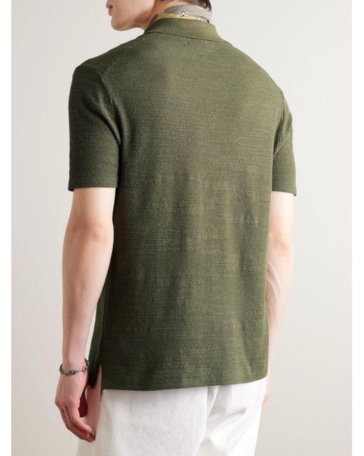 Polo Ralph Lauren Schmal geschnittenes Hemd aus einer Baumwoll-Leinenmischung mit Logostickerei in Green für Herren