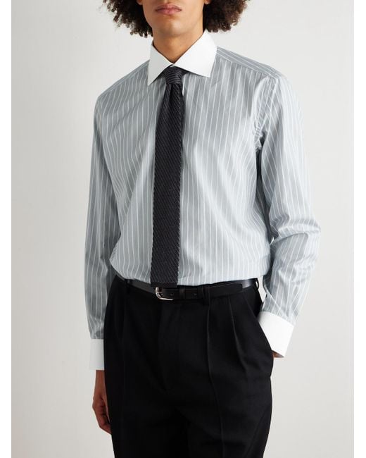 Camicia Di Popeline Di Cotone A Righe Con Collo Alla Francese di Brioni in Gray da Uomo