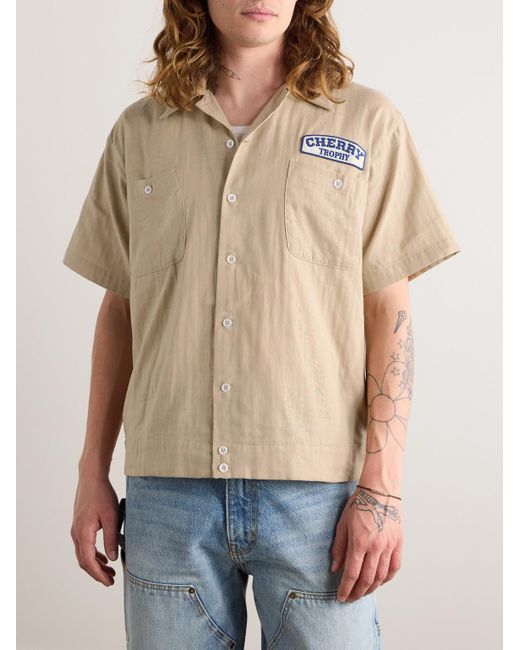 Camicia in misto cotone con colletto aperto e logo applicato Mechanic di CHERRY LA in Natural da Uomo