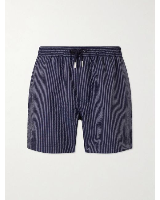 Mr P. Blue Navi Striped Straight-Leg Swim Shorts for men