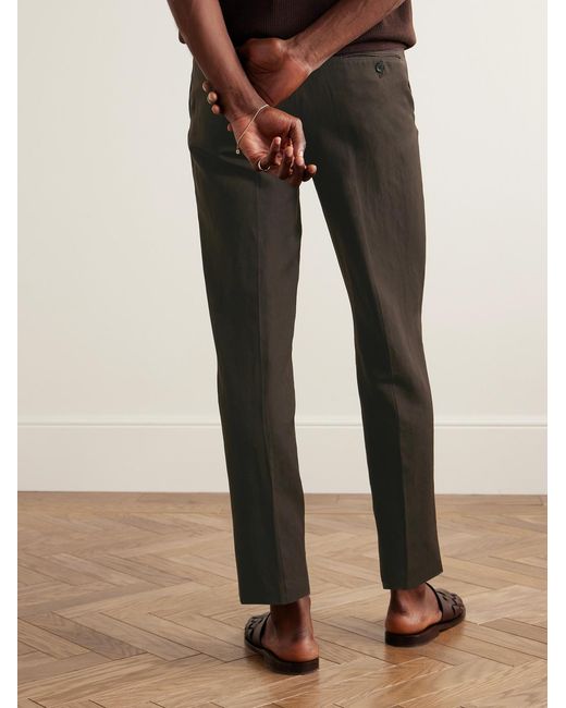 Zegna Brown Trofeo Slim-Fit Wool And Linen-Blend Suit Trousers for men