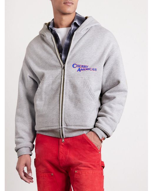CHERRY LA Gray Logo-Print Cotton-Blend Jersey Zip-Up Hoodie for men