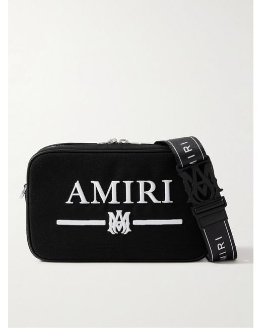 Amiri Black Leather-trimmed Logo-embroidered Canvas Messenger Bag for men