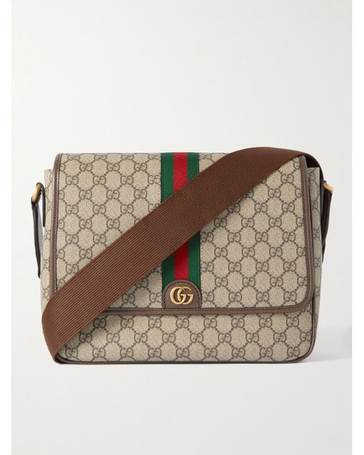 Gucci Brown Ophidia Medium Leather-trimmed Monogrammed Coated-canvas Messenger Bag for men