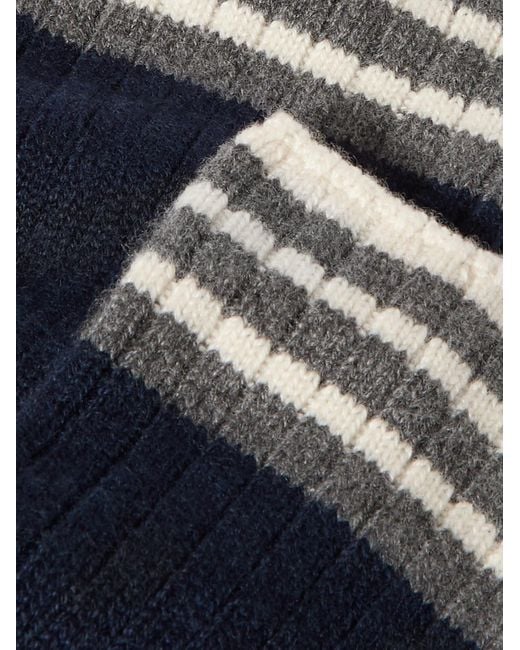 Brunello Cucinelli Blue Striped Ribbed Cashmere Socks for men