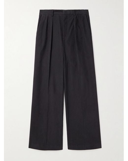 Loewe Gray Straight-Leg Pleated Cotton-Blend Moleskin Trousers for men