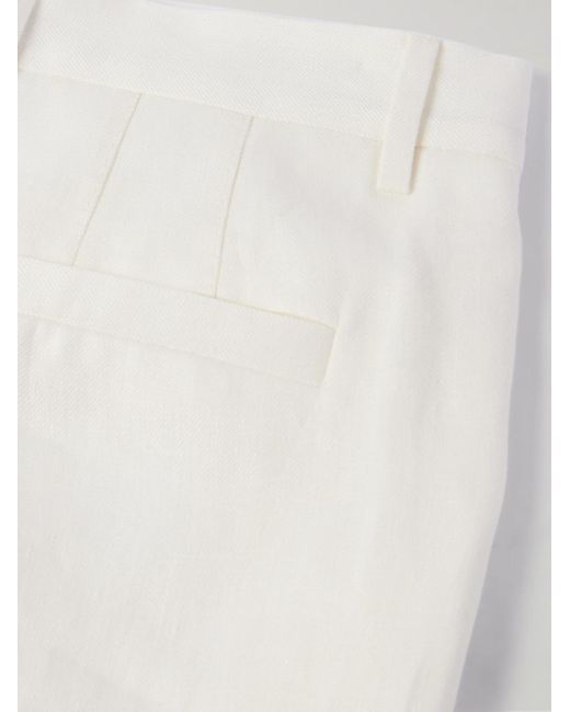 Pantaloni slim-fit a gamba dritta in twill di lino con pinces di Brunello Cucinelli in White da Uomo