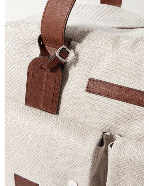 Brunello Cucinelli Natural Leather-trimmed Canvas Weekend Bag for men