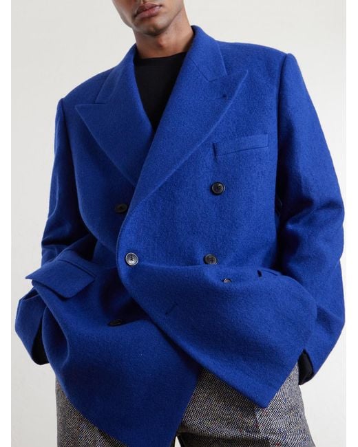 Dries Van Noten Blue Bosier Double-Breasted Wool Blazer for men