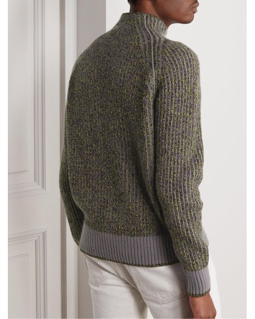 Loro Piana Gray Snow Wander Ribbed Cashmere And Silk-Blend Mock-Neck Sweater for men
