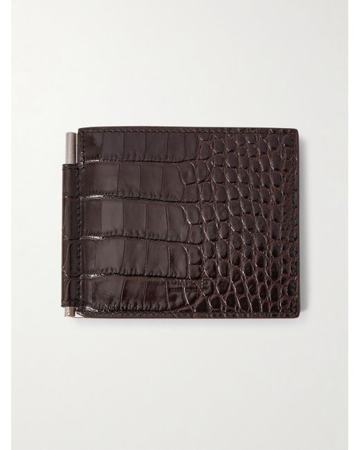 Tom Ford Brown Croc-Effect Leather Billfold Wallet for men