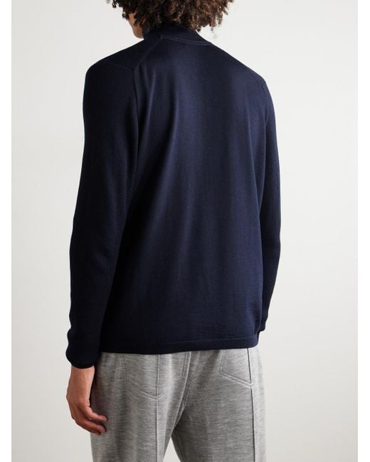 Waffle-Knit Virgin Wool Half-Zip Sweater di Sease in Blue da Uomo