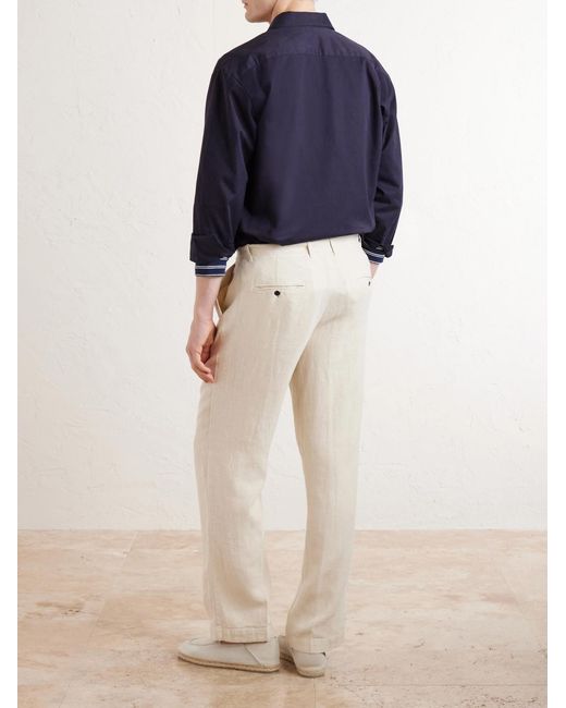 Portuguese Flannel Natural Straight-Leg Linen Trousers for men