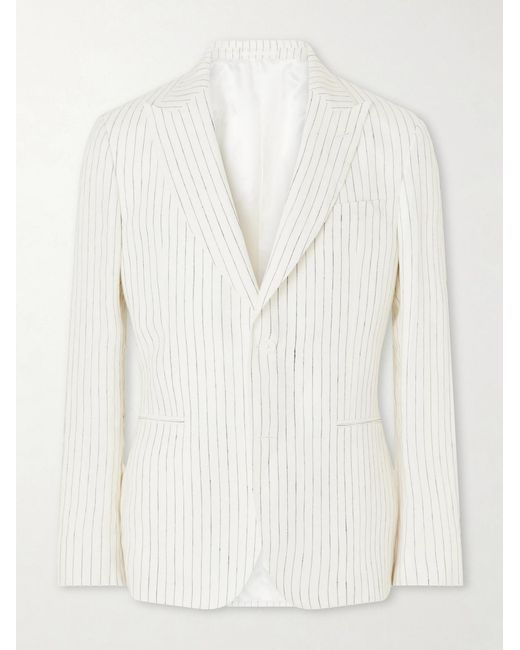 Mr P. White Pinstriped Linen Suit Jacket for men