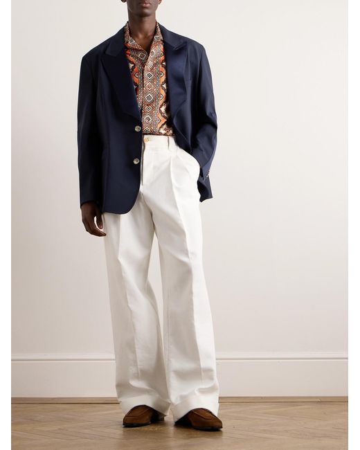 Etro Blue Silk Twill-Trimmed Stretch-Wool Suit Jacket for men