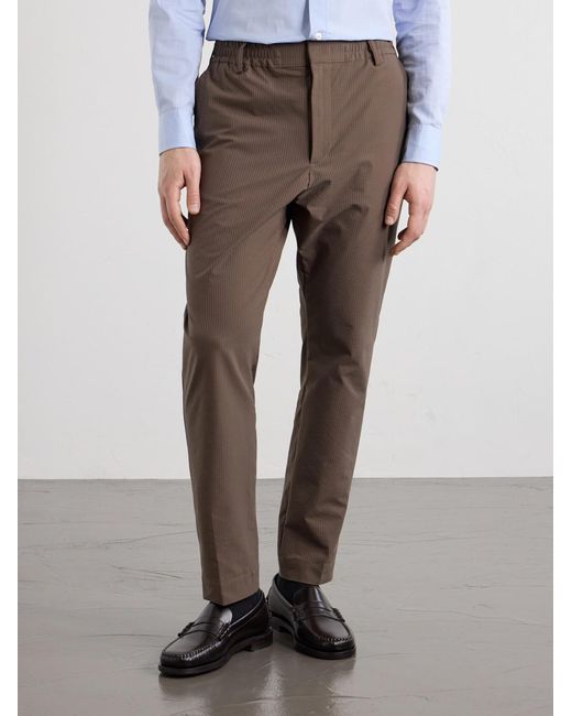 NN07 Brown Billie 10038 Straight-Leg Seersucker Drawstring Trousers for men