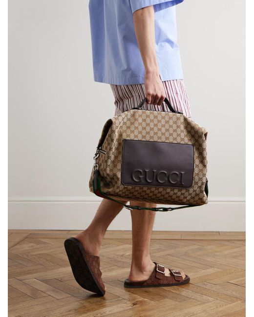 Gucci Natural Medium Monogrammed Canvas And Leather Duffle Bag for men
