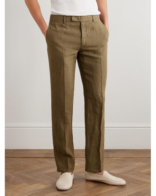 Boglioli Green Slim-Fit Straight-Leg Linen Suit Trousers for men