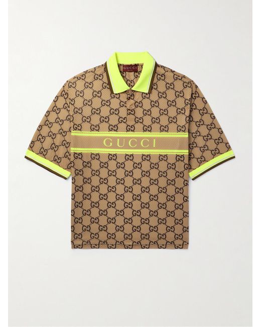 Gucci Natural Logo-print Mesh Polo Shirt for men