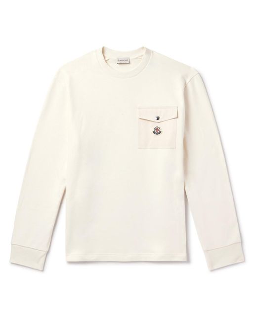 Moncler White Zip-Detailed Logo-Appliquéd Twill-Trimmed Cotton-Jersey Sweatshirt for men