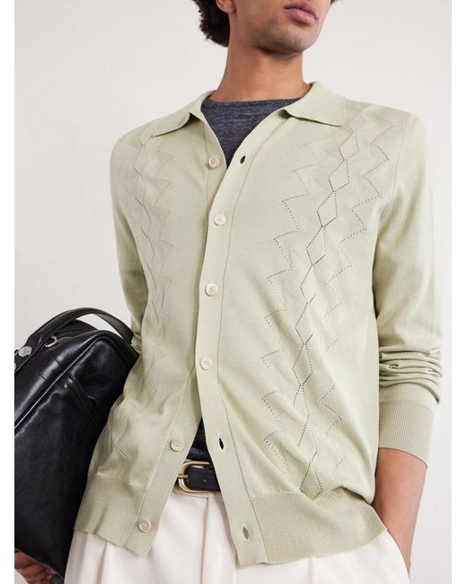 Piacenza 1733 Natural Pointelle-knit Silk And Cotton-blend Cardigan for men