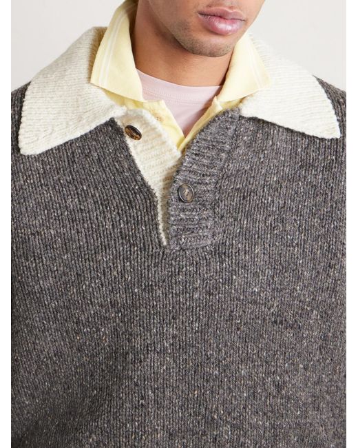 A.P.C. Gray Flecked Wool Polo Sweater for men