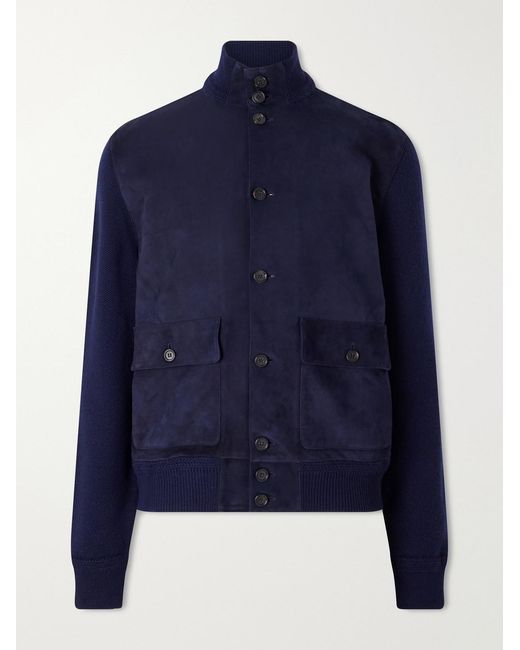 Ralph Lauren Blue Suede And Cashmere Jacket for men