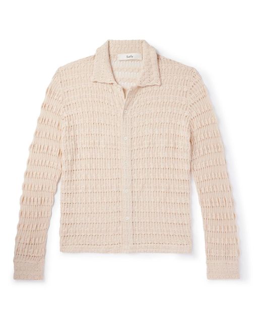 Séfr White Yasu Cutaway-collar Crocheted Cotton Shirt for men