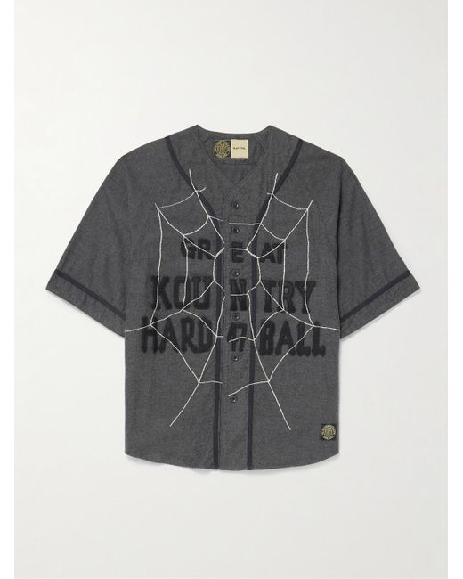 Kapital Gray Embroidered Felt-Trimmed Cotton And Wool-Blend Shirt for men