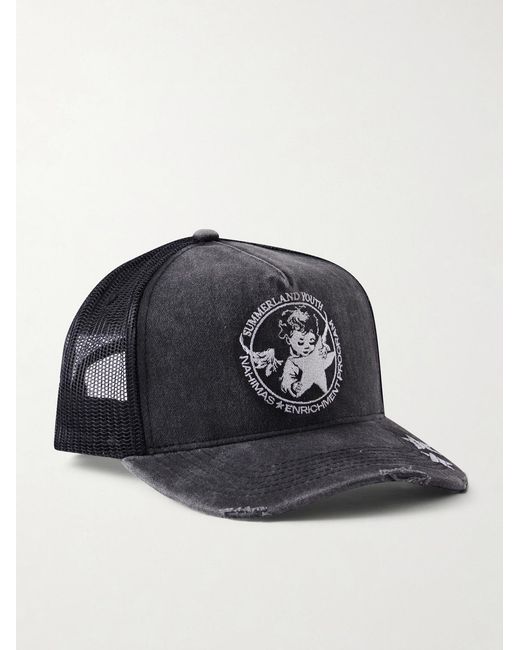 NAHMIAS Black Youth Enrichment Embroidered Distressed Cotton And Mesh Trucker Cap for men
