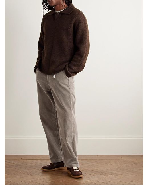 mfpen Gray Straight-Leg Cotton-Corduroy Trousers for men