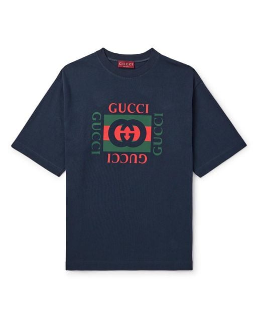 Gucci Blue Logo-print Cotton-jersey T-shirt for men