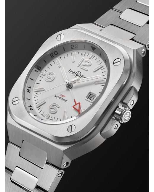 Bell & Ross Black Br 05 Gmt Automatic Stainless Steel Watch, Ref. Br05g-si-st/sst for men