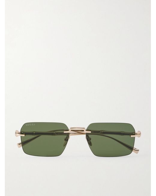 Gucci Green Bamboo Square-Frame-Tone Sunglasses for men