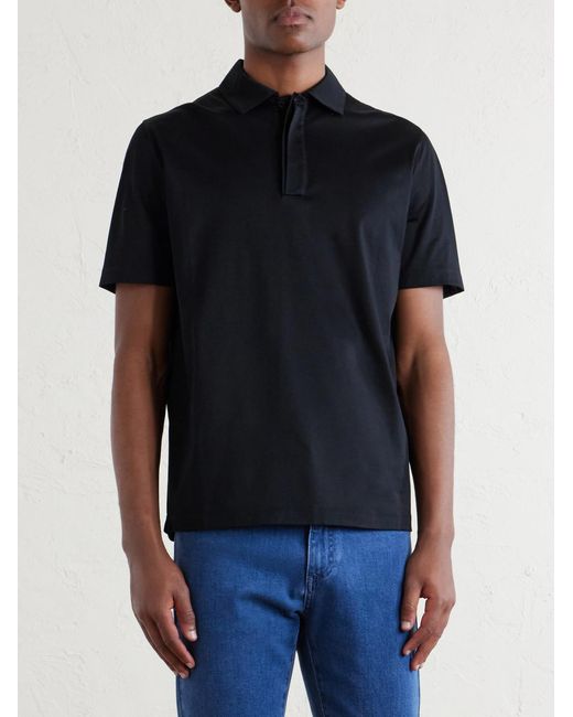 Canali Black Cotton-Jersey Polo Shirt for men