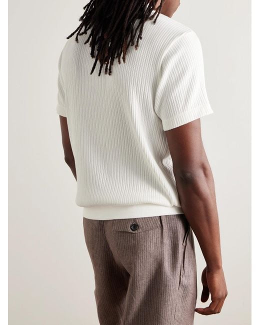 Oliver Spencer White Westcott Ribbed Organic Cotton Polo Shirt for men