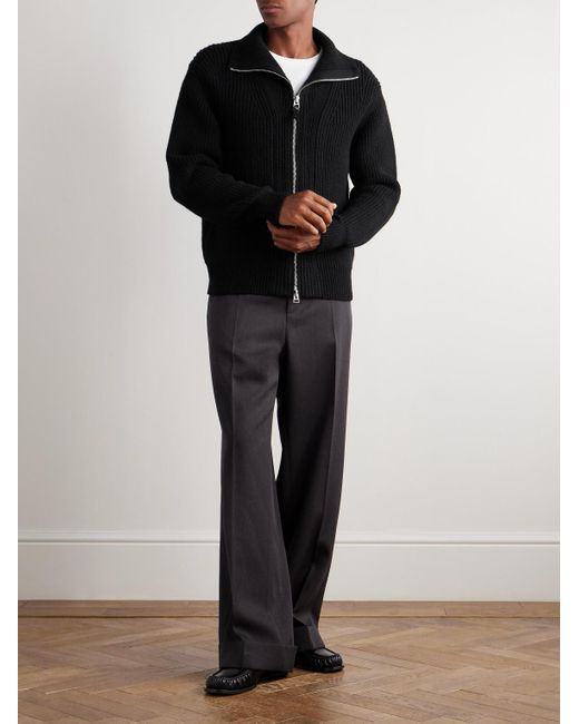 Tom Ford Black Slim-Fit Ribbed Wool And Mohair-Blend Zip-Up Cardigan for men