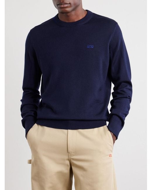 Loewe Blue Anagram-Embroidered Wool-Blend Sweater for men