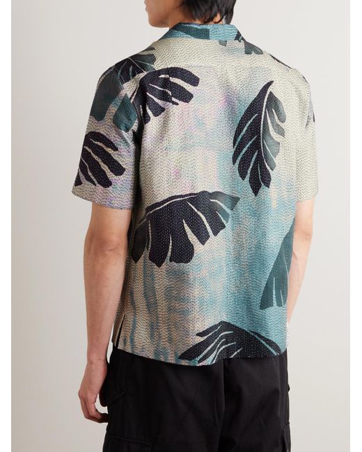Dries Van Noten Blue Camp-collar Embroidered Printed Cotton And Silk-blend Satin Shirt for men