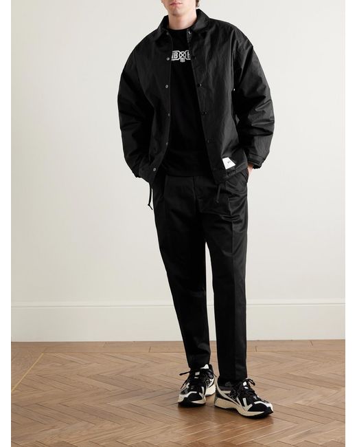 Neighborhood Black Tapered Pleated Cotton And Linen-Blend Twill Trousers for men