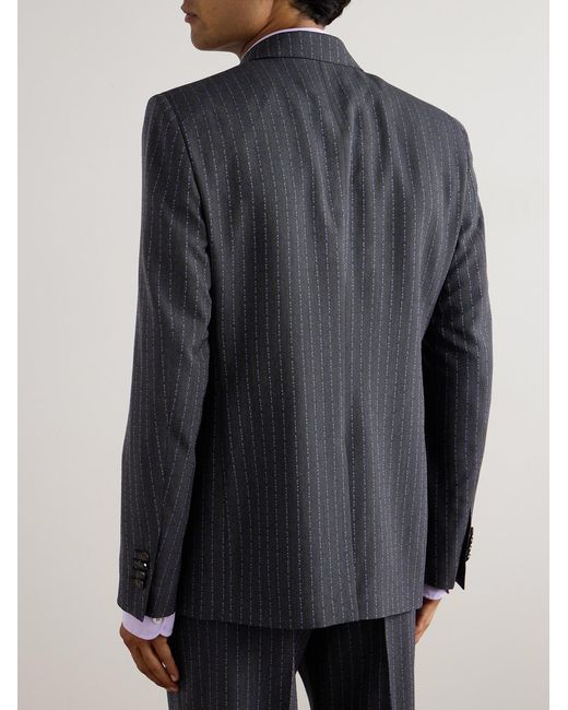 Etro Blue Double-breasted Logo-embroidered Wool-blend Jacquard Suit Jacket for men